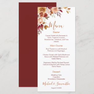 Rustic Rose and Chrysanthemum Fall Wedding Menu
