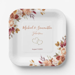 Rustic Rose and Chrysanthemum Fall Wedding Paper Plate