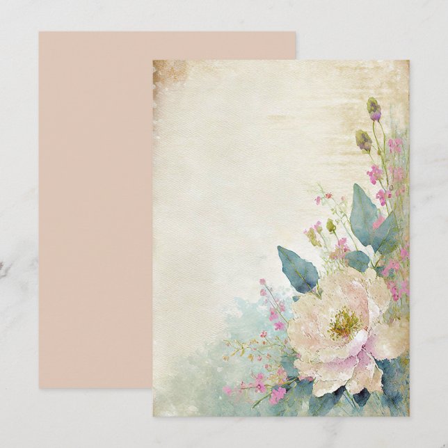 Rustic rose blank wedding invitation (Front/Back)