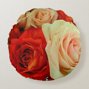 Rustic Rose Bouquet-ROUND THROW PILLOW