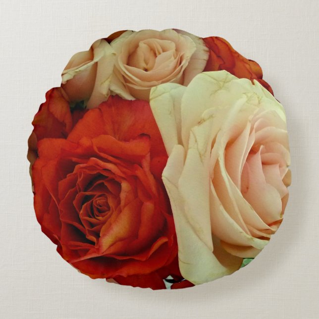 Rustic Rose Bouquet-ROUND THROW PILLOW (Front)