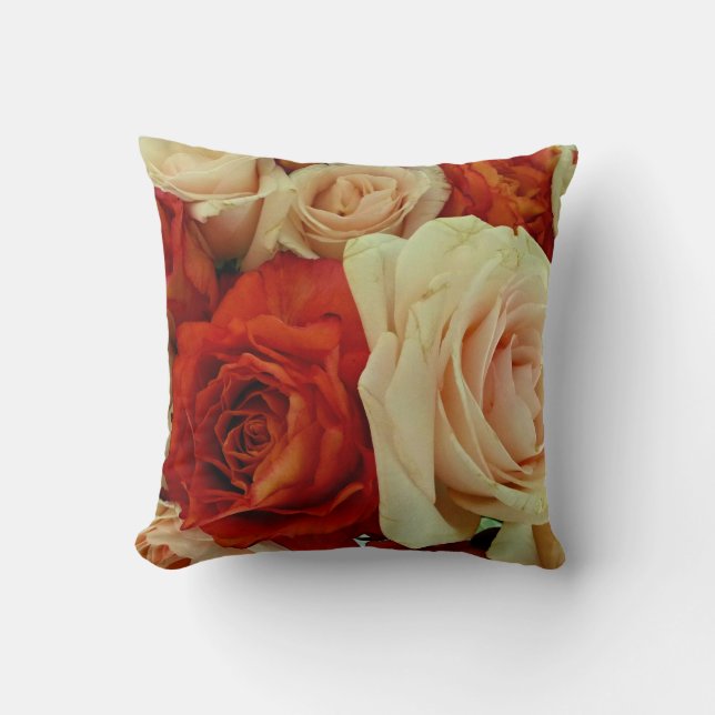 Rustic Rose Bouquet-Square Throw Pillow (Front)