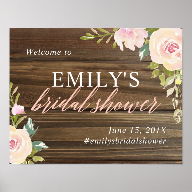 Rustic Rose Bridal Shower Welcome Sign (Front)