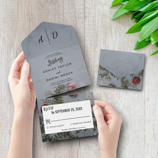 Rustic rose chic floral All in One Wedding Invite (Creator Uploaded)