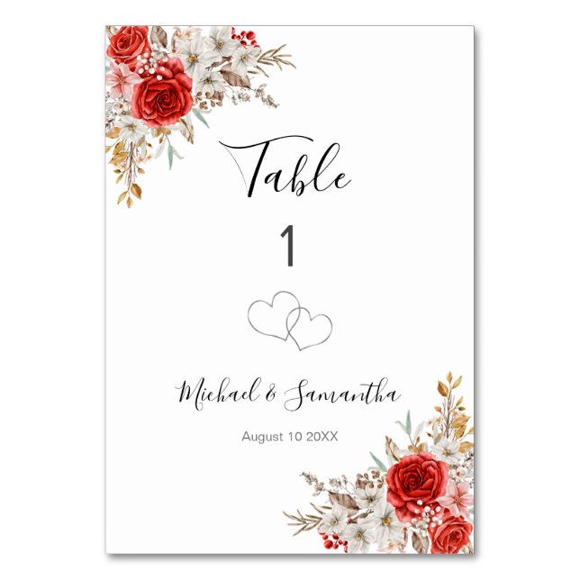 Rustic Rose Country Wedding Table Number (Front)