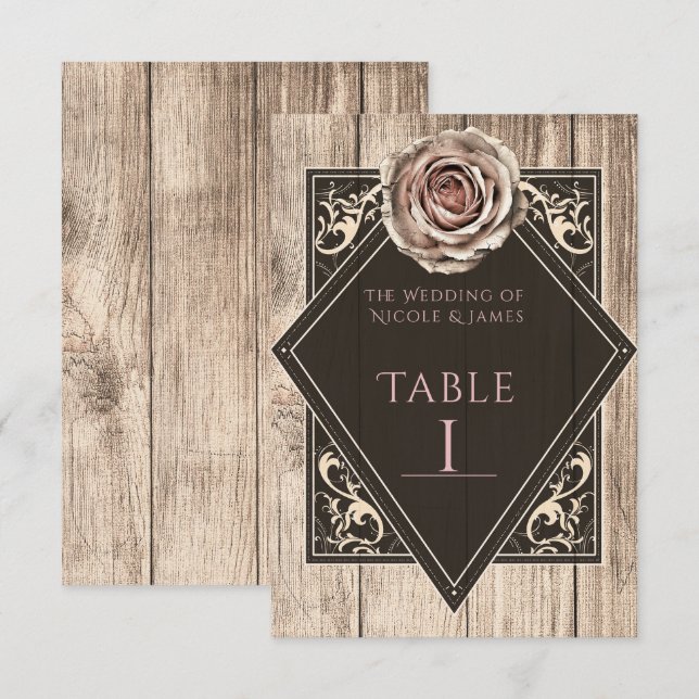 Rustic Rose Elegant Light Diamond Table Number (Front/Back)