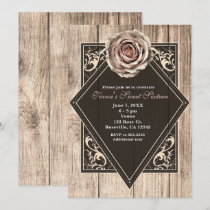 Rustic Rose Elegant Light Wood Diamond Invitations