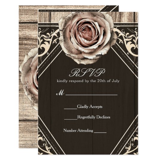 Rustic Rose Elegant Light Wood Wedding RSVP Card