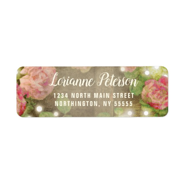 Rustic Rose Floral String Lights Adresse de retour (Devant)