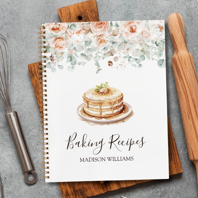 Rustic Rose Flower Floral Greenery Baking Recipe Notebook (In situ)