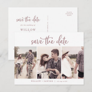 Rustic Rose Gold 3 Photo Template Save the Date