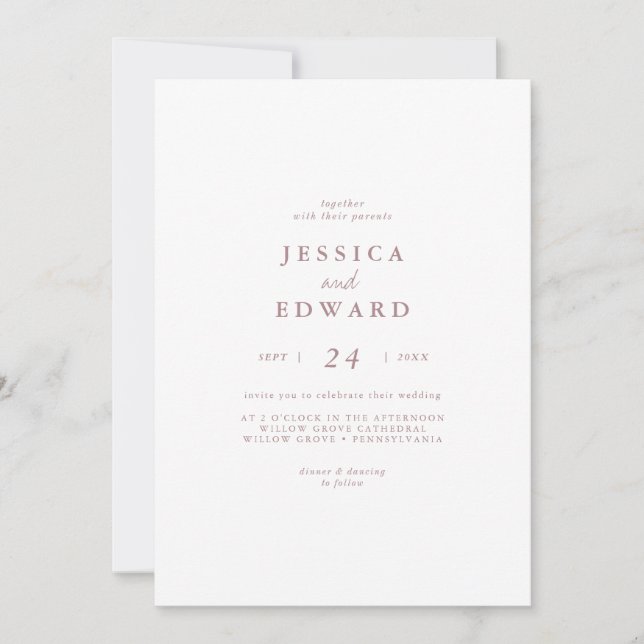 Rustic Rose Gold Casual Calligraphy Wedding Invitation (Front)