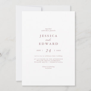 Rustic Rose Gold Casual Calligraphy Wedding Invitation