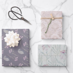 Rustic Rose Gold Floral Botanical Nature Pattern Wrapping Paper Sheet