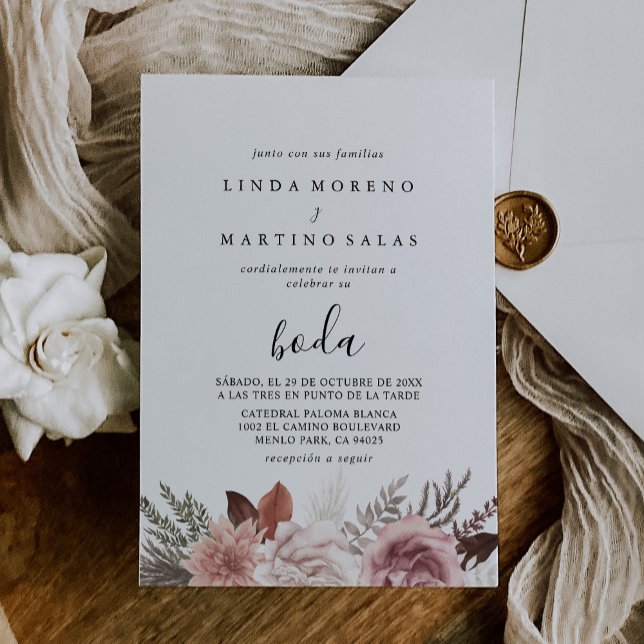 Rustic Rose Gold Floral Calligraphy Boda Wedding   Invitation (Creator Uploaded)