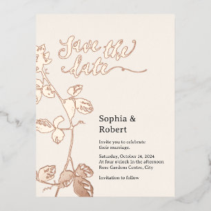 Rustic Rose Gold Floral Wedding Save the date Foil Invitation Postcard