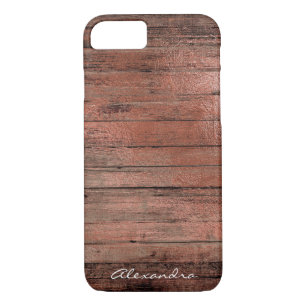 Rustic Rose Gold Foil Wood Monogram Girly Case-Mate iPhone Case