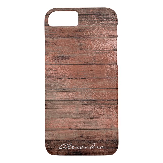 Rustic Rose Gold Foil Wood Monogram Girly Case-Mate iPhone Case (Back)