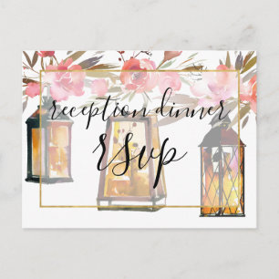 Rustic Rose Gold Lanterns Reception Dinner RSVP Invitation Postcard