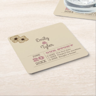 Rustic Rose Gold Personalized History Wedding Square Paper Coaster
