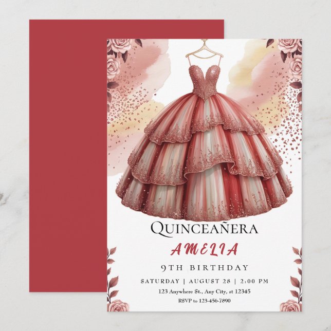 Rustic Rose Gold Quinceañera Birthday Invitation (Front/Back)