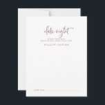 Rustic Rose Gold Script Date Night Idea Advice Card<br><div class="desc">These rustic rose gold script date night idea cards are the perfect activity for a country wedding reception or bridal shower. The simple and modern rose gold blush pink and white design features unique whimsical handwritten calligraphy lettering with a contemporary minimalist boho style. Customizable in any colour. Keep the design...</div>
