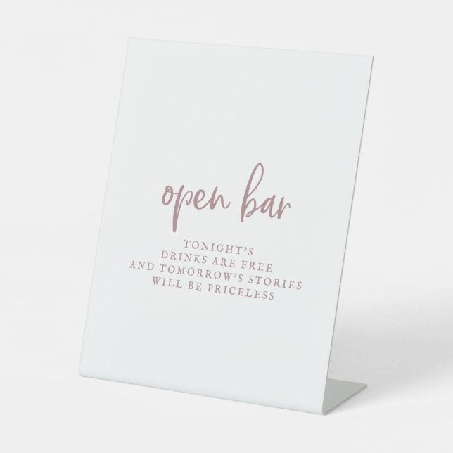Rustic Rose Gold Script Open Bar Sign (Front)
