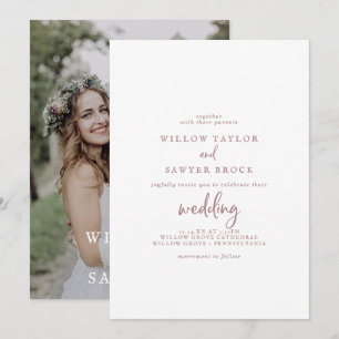 Rustic Rose Gold Script Photo Wedding Invitation