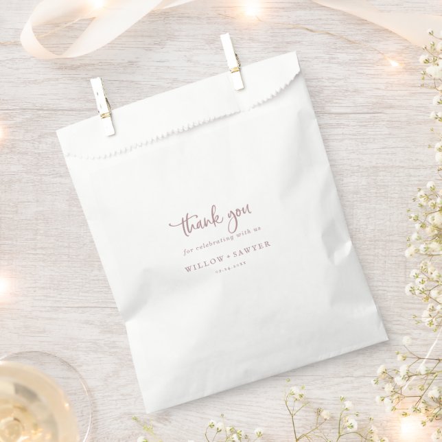 Rustic Rose Gold Script Thank You Wedding Favour Bag (Clipped)