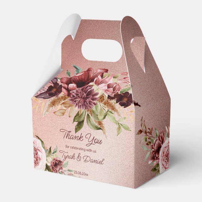 Rustic rose gold terracotta roses fall wedding favor box (Front Side)