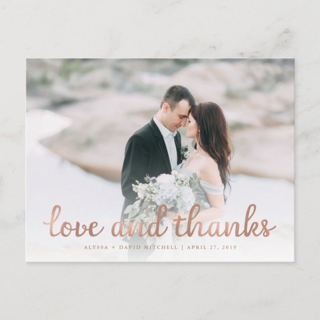 Rustic Rose Gold Wedding Photo Thank You Postcard (Front)