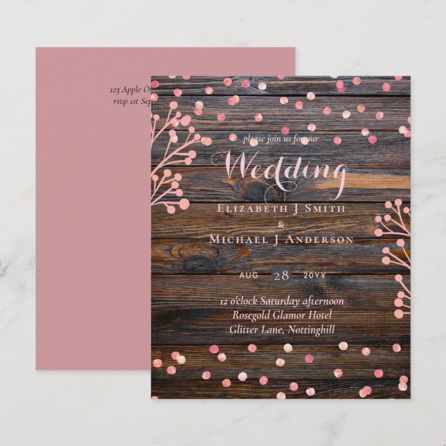 Rustic ROSE GOLD Wedding Pink Wood Budget (Front/Back)