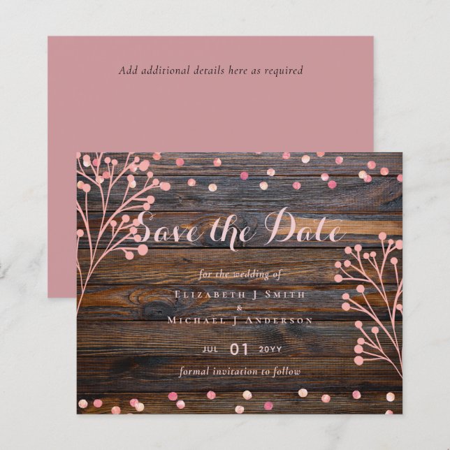 Rustic ROSE GOLD Wedding Pink Wood Budget (Front/Back)