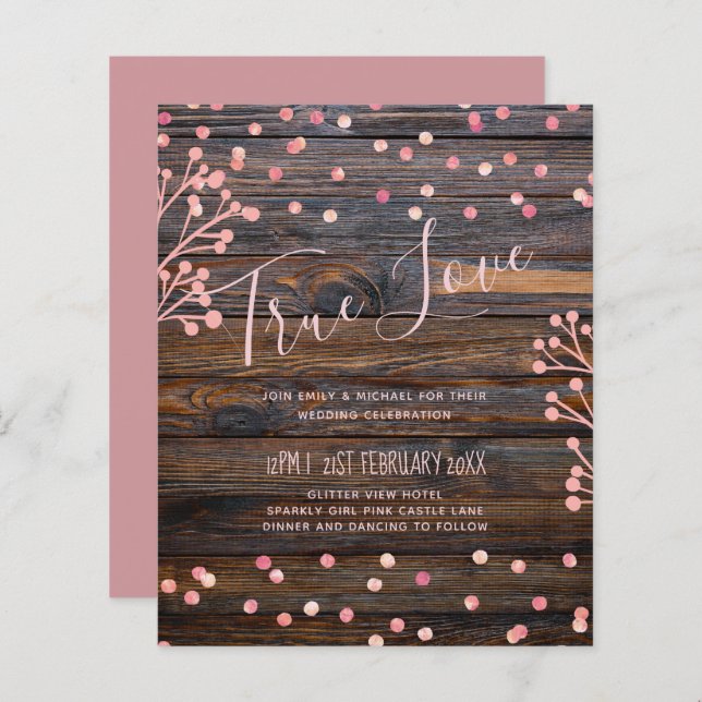 Rustic ROSE GOLD Wedding Pink Wood Budget (Front/Back)