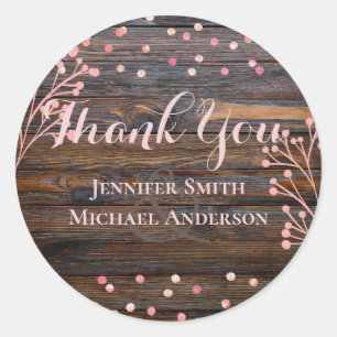 Rustic ROSE GOLD Wedding Pink Wood Budget Classic Round Sticker