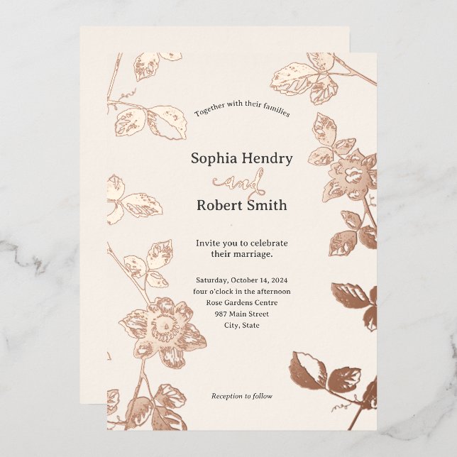 Rustic Rose Gold Whimsical Floral Wedding  (Front/Back)