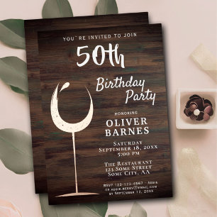 Rustic Rose Gold Wine Glass Wood 50th Birthday