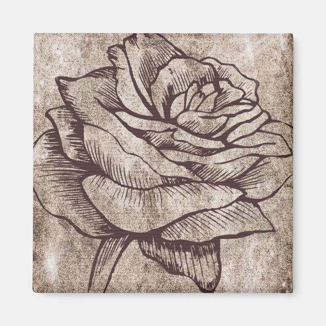 Rustic Rose Ink Drawing Magnet (Front)