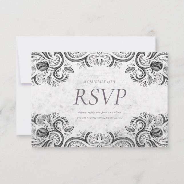 Rustic Rose invitation black and white, (Front)