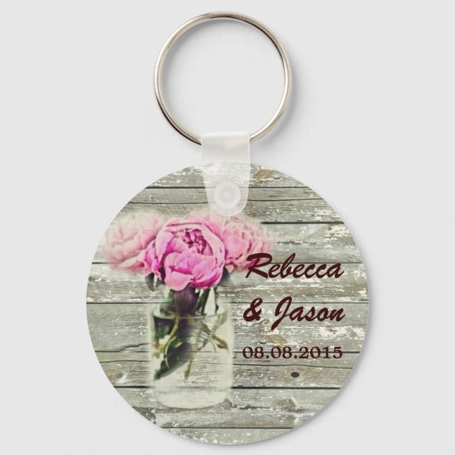 rustic rose mason jar wedding thank you keychain (Front)