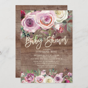 Rustic Rose Purple Floral Baby Shower Invitation