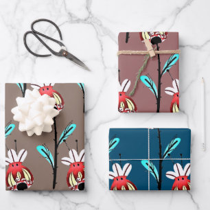 Rustic Rosehip Gold Teal Pink Floral Pattern  Wrapping Paper Sheet