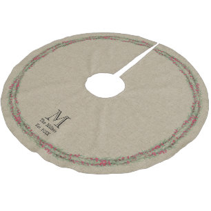 Rustic Rosemary and Berries Watercolor on Burlap Brushed Polyester Tree Skirt