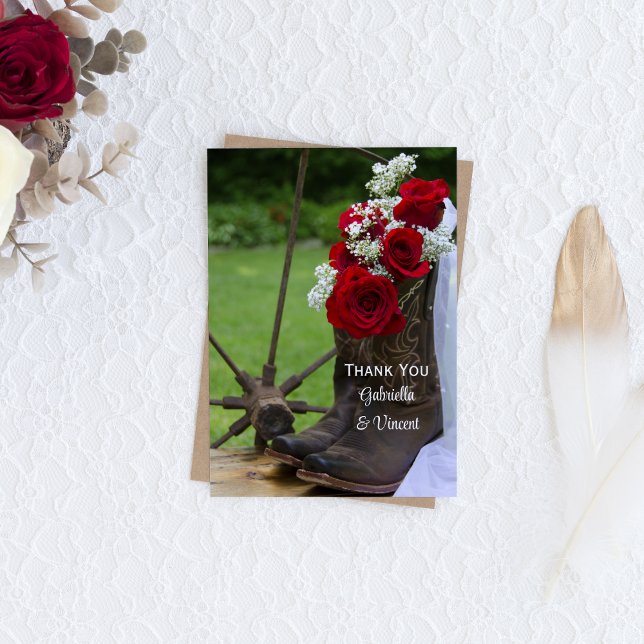Rustic Roses and Cowboy Boots Wedding Thank You Card (Creator Uploaded)