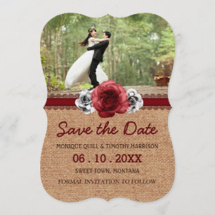 Rustic Roses - Burlap Lace Wedding Save the Date