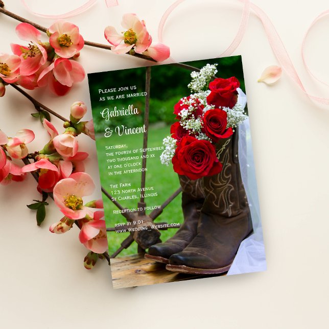 Rustic Roses Cowboy Boots Country Western Wedding Invitation (Creator Uploaded)