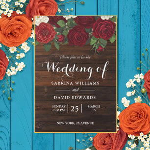 Rustic Roses Marsala Floral Fall Romance Wedding Invitation