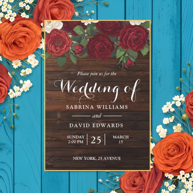 Rustic Roses Marsala Floral Fall Romance Wedding Invitation (Creator Uploaded)