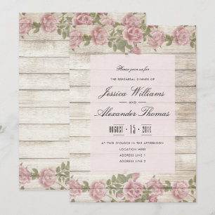 Rustic Roses On Wood Rehearsal Dinner Invitation