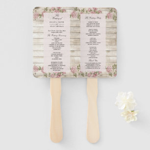 Rustic Roses On Wood Wedding Program Hand Fan